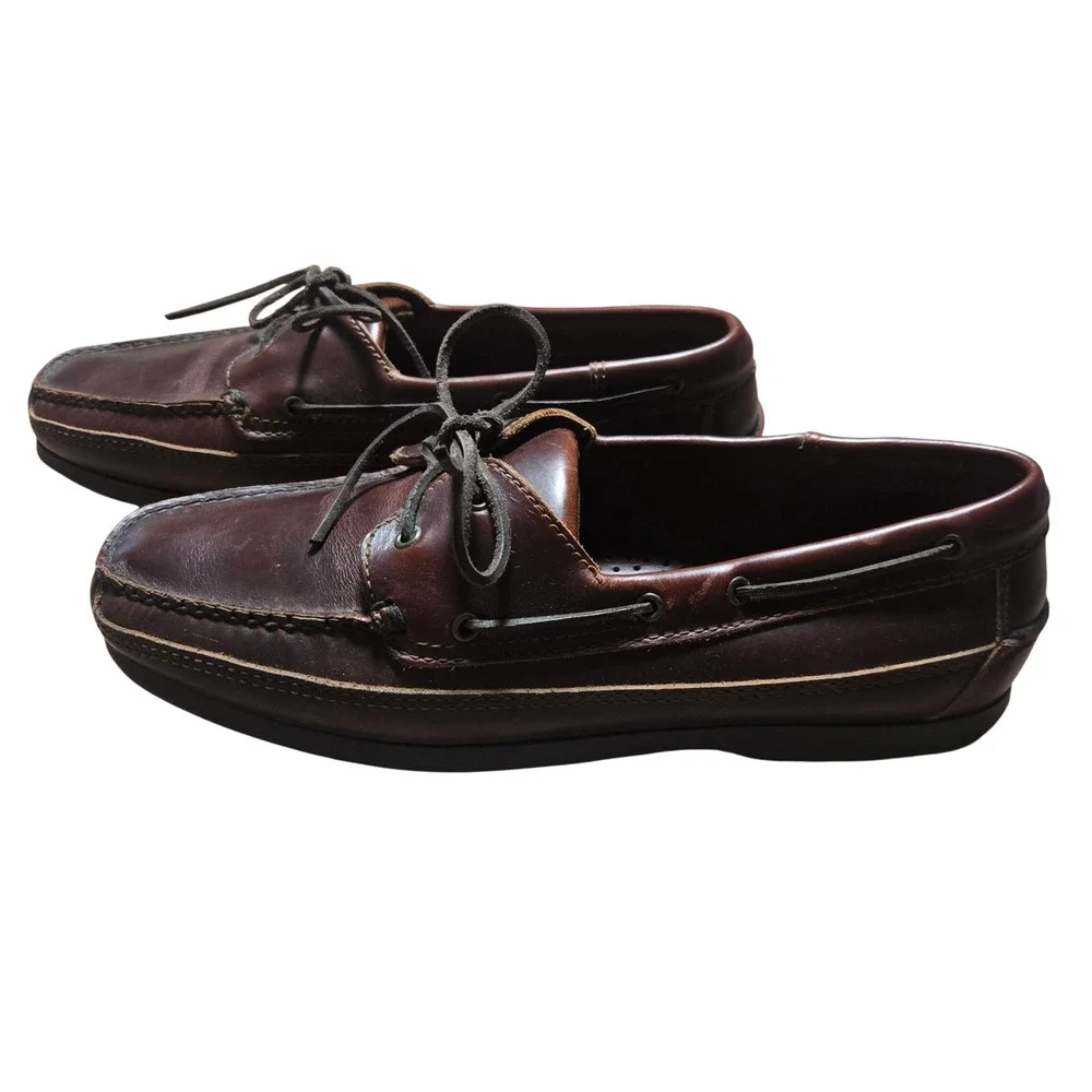 Minnetonka Moccasin Mens Brown Leather Boat Shoes‎ Lace Up Loafers Nautical 10.5